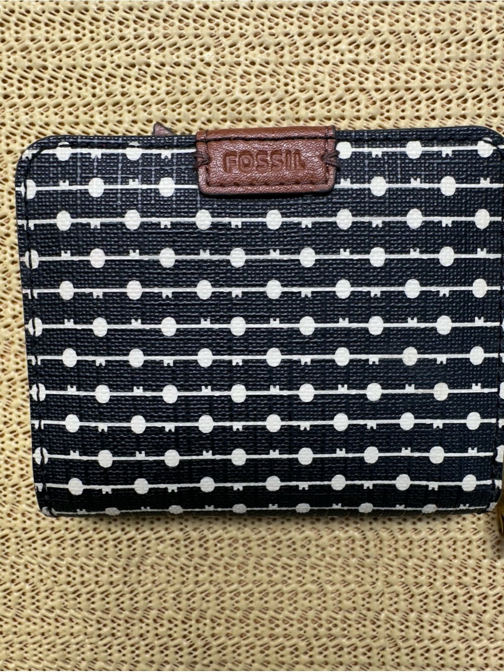 Fossil Black & Cream Polka Dot Zip Card Wallet